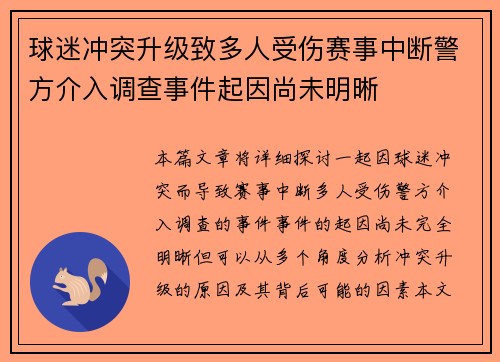 球迷冲突升级致多人受伤赛事中断警方介入调查事件起因尚未明晰