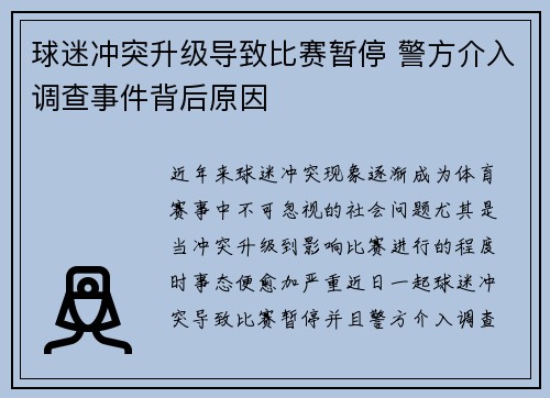 球迷冲突升级导致比赛暂停 警方介入调查事件背后原因