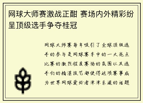 网球大师赛激战正酣 赛场内外精彩纷呈顶级选手争夺桂冠